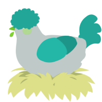 A silver and turquoise chicken