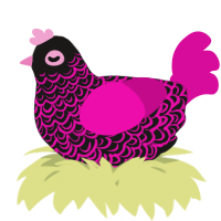 A sable and fuchsia chicken with a double-lace pattern