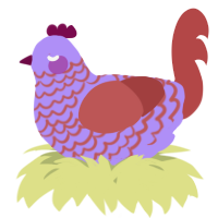 A lilac and red chicken with a lace pattern