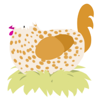 A cream and orange chicken with a speckle pattern