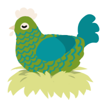 Shell Shock, a chartreuse and teal chicken with a lace pattern