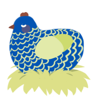 Delphinium, a ultramarine and lemon chicken with a lace pattern