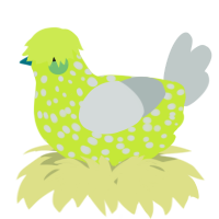 A lime and silver chicken with a speckle pattern