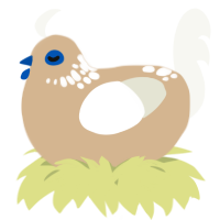 A beige and white chicken with a neck-speckle pattern
