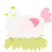 A white and rose chicken with a lace pattern