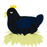 A black and tumblr chicken with a bar pattern