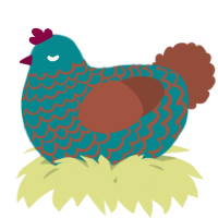 A teal and russet chicken with a lace pattern
