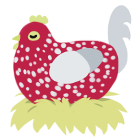 Lemon Mush, a crimson and mist chicken with a speckle pattern