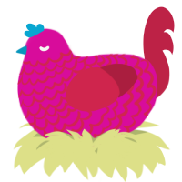 A fuchsia and crimson chicken with a lace pattern