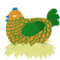 Guggy, a orange and leaf chicken with a lace pattern