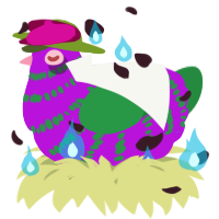 A amethyst and viridian chicken with a bar pattern