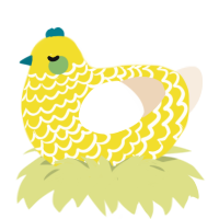 A yellow and cream chicken with a lace pattern