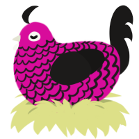 Rambutan, a fuchsia and sable chicken with a lace pattern