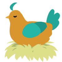 A orange and turquoise chicken