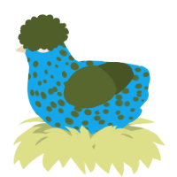 A sky and olive chicken with a speckle pattern