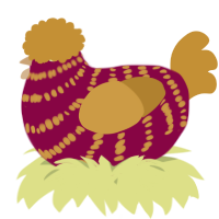 A maroon and gold chicken with a bar pattern