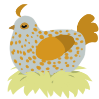 A silver and ochre chicken with a speckle pattern