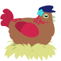 A brown and crimson chicken with a neck-speckle pattern