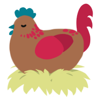 A brown and crimson chicken with a neck-speckle pattern