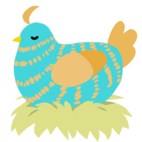 A aqua and honey chicken with a bar pattern