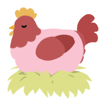 A rose and red chicken with a head pattern