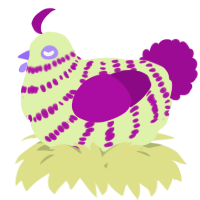 A apple and plum chicken with a bar pattern