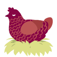 A maroon and red chicken with a lace pattern