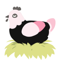 A black and rose chicken with a head pattern
