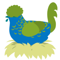 A sapphire and chartreuse chicken with a half-lace pattern