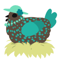 A bark and turquoise chicken with a speckle pattern