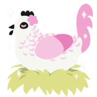 Chrysanthemum, a white and pink chicken with a half-lace pattern