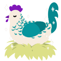 A cream and teal chicken with a half-lace pattern