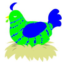 A orchid and beige chicken with a bar pattern