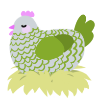 A mist and chartreuse chicken with a lace pattern