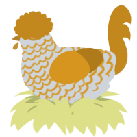 A mist and ochre chicken with a lace pattern