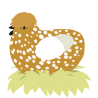 A gold and white chicken with a speckle pattern