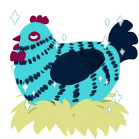 A aqua and tumblr chicken with a bar pattern