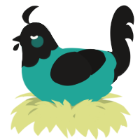 A turquoise and sable chicken with a head pattern