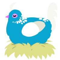 A cerulean and white chicken with a neck-speckle pattern