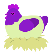Barney, a apple and violet chicken with a head pattern