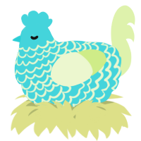 A aqua and apple chicken with a lace pattern