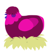 A wine and fuchsia chicken with a head pattern