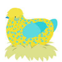 Blue cheese Banana, a yellow and aqua chicken with a speckle pattern