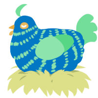 A sapphire and spring chicken with a bar pattern