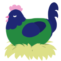 A viridian and navy chicken with a head pattern