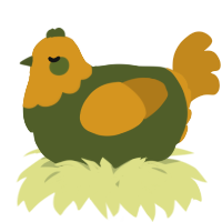 A olive and ochre chicken with a head pattern