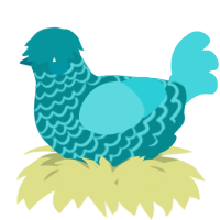 A teal and aqua chicken with a lace pattern