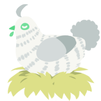 A white and silver chicken with a bar pattern