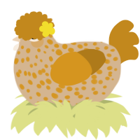 A beige and ochre chicken with a speckle pattern