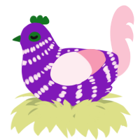 A violet and rose chicken with a bar pattern